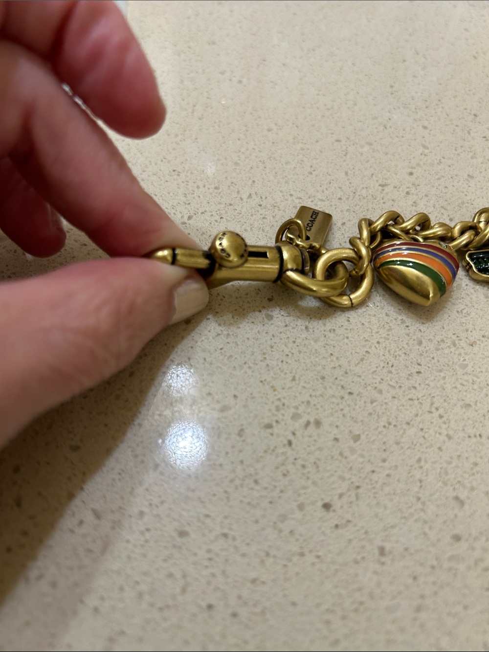 Coach Gold-Tone Charm Bag chain with Red, Green, Purple Enamel Accents - Picture 3 of 10
